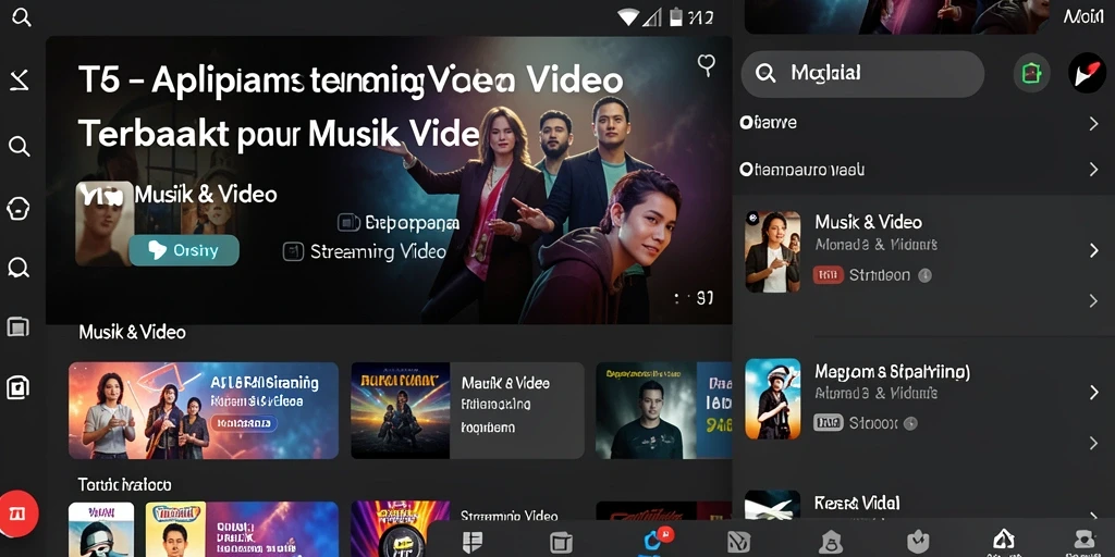 Tampilan antarmuka aplikasi Streaming Video T6 yang menarik dan user-friendly.
